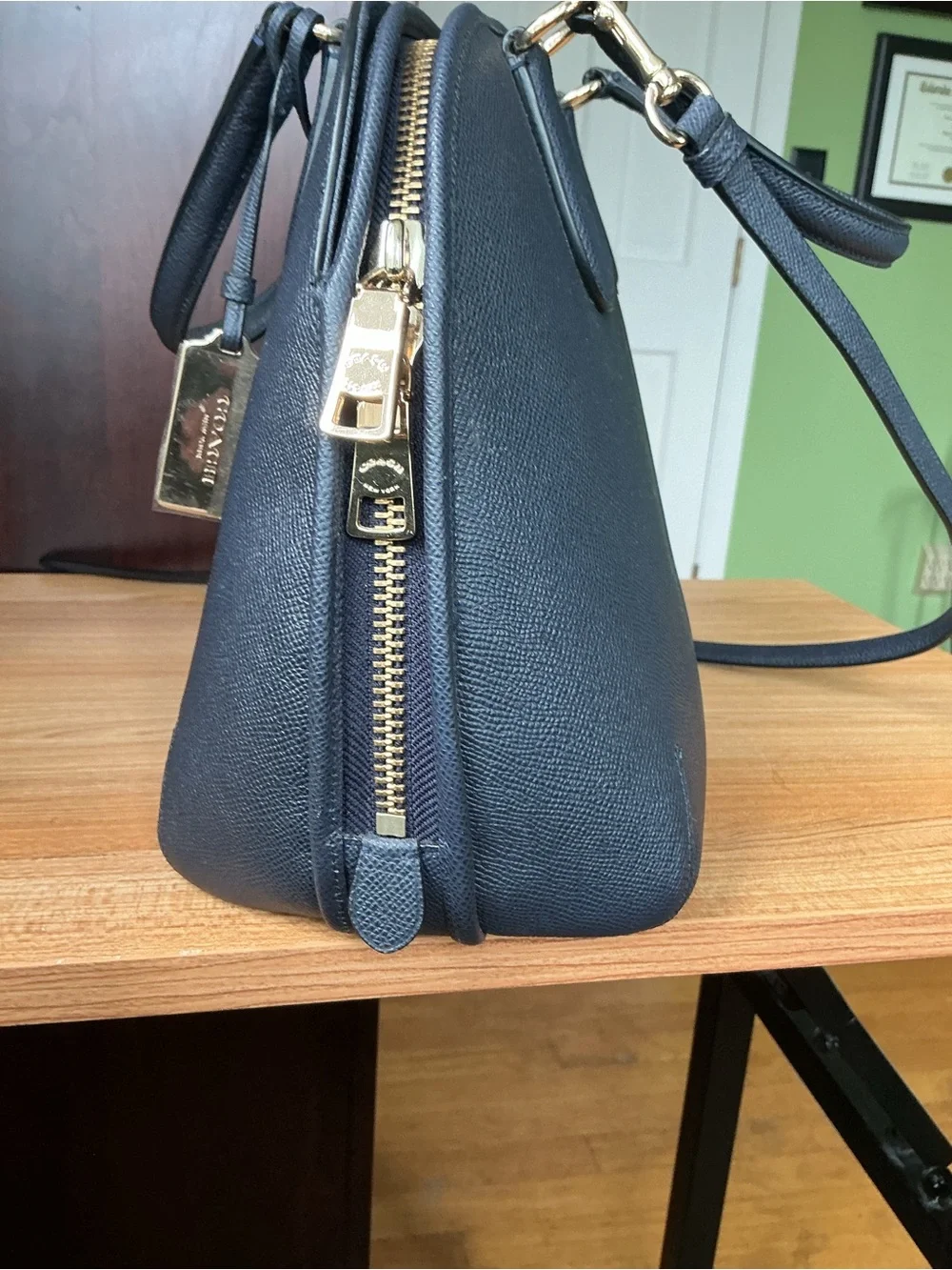 NWOT Coach Classic Navy Dome Satchel Handbag with Gold Hardware
